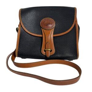 Dooney & Bourke VTG Essex Shoulder Bag Black Tan All Weather Leather USA Classic